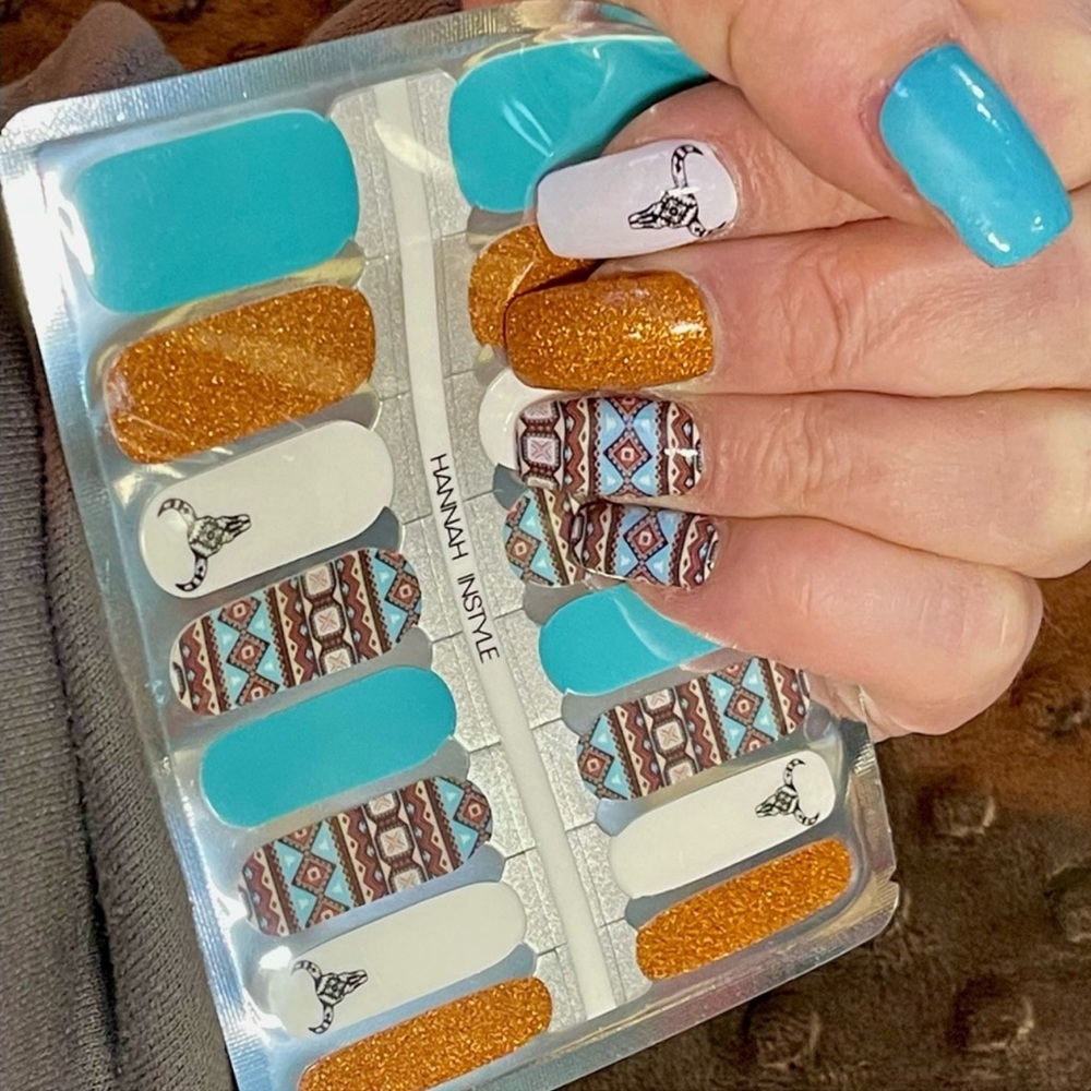 Turquoise and copper southwest design nail wraps